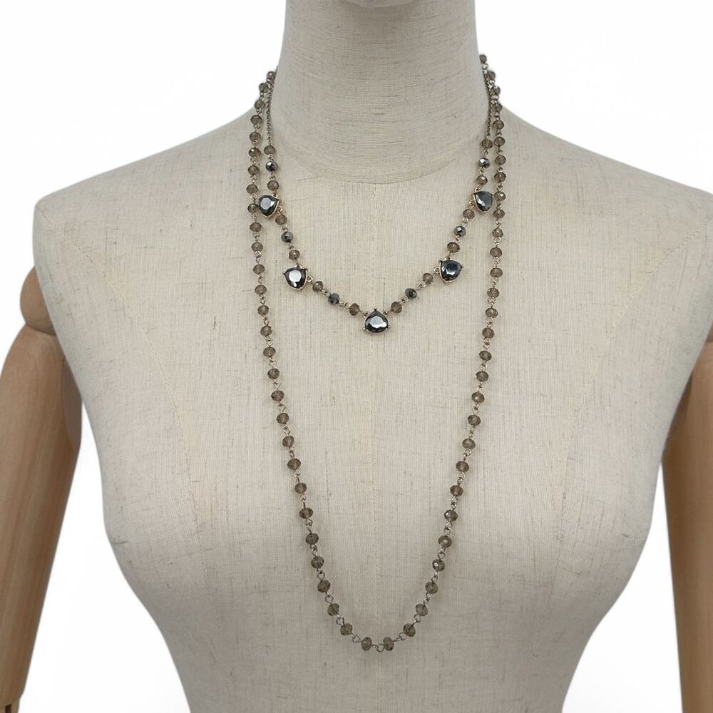 Banana Republic Layered Necklace Gold Tone with Smoke and Hematite Crystal Beads